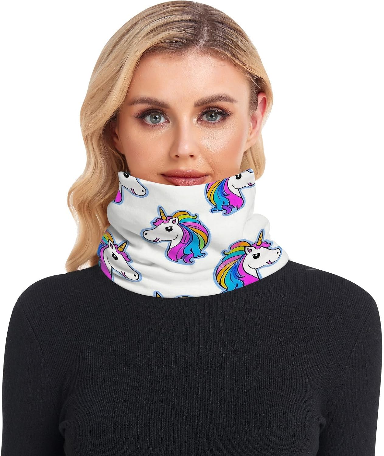 Cartoon Cute White Rainbow unicorns Winter Neck Gaiters for Cold Weather Running Scarves Gaiter Mask Thicken Knitted Windproof for Men & Women