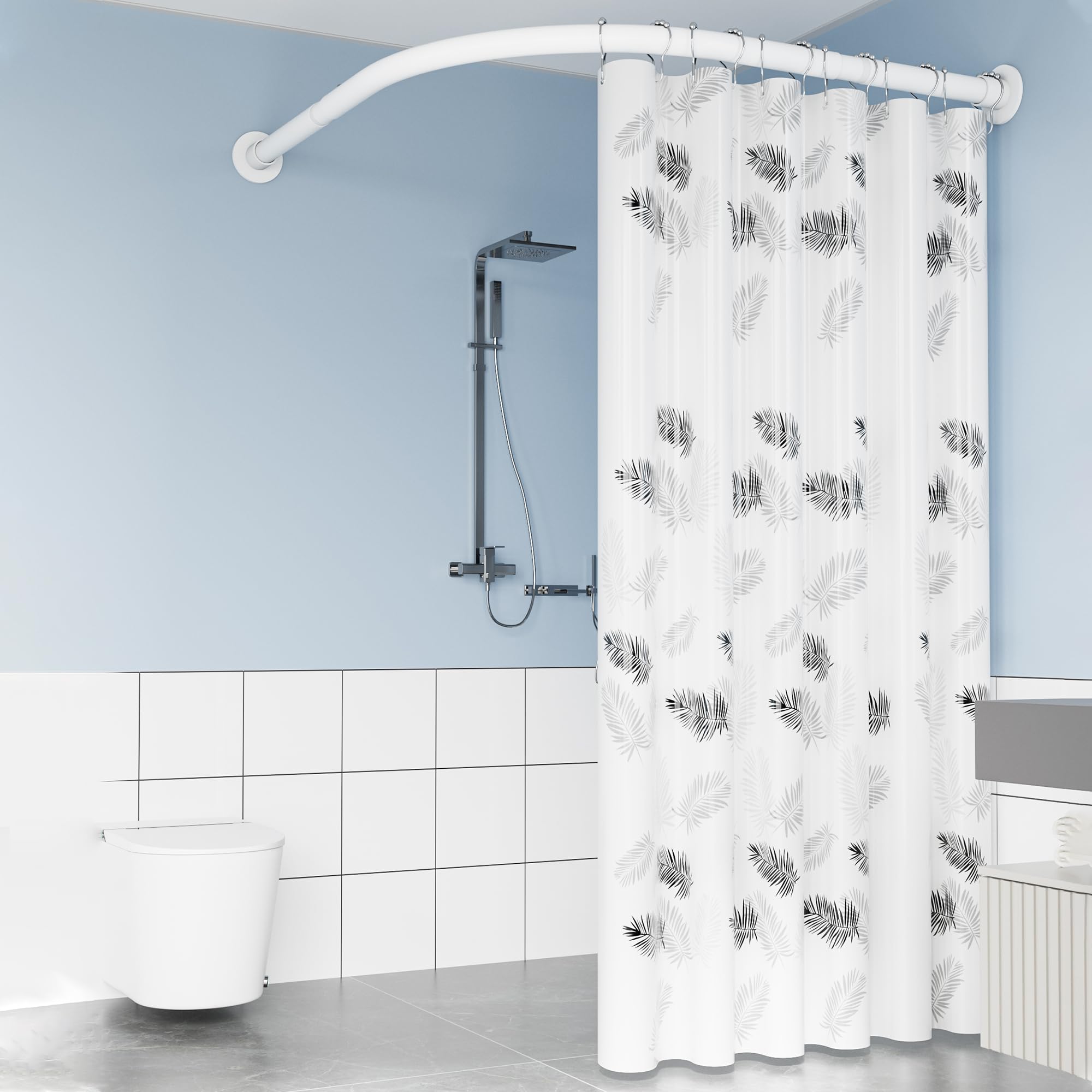 Barre de douche d'angle réglable en L : fixation stable et sans outil