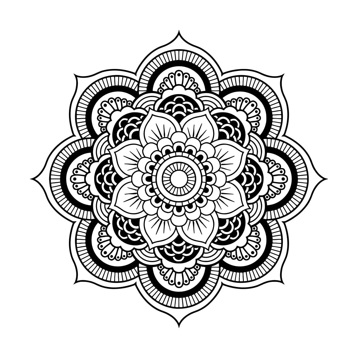 Lettering Decals Lotus Flower Mandala Décor Pattern 54x54cm Art Mural Painting Large Black