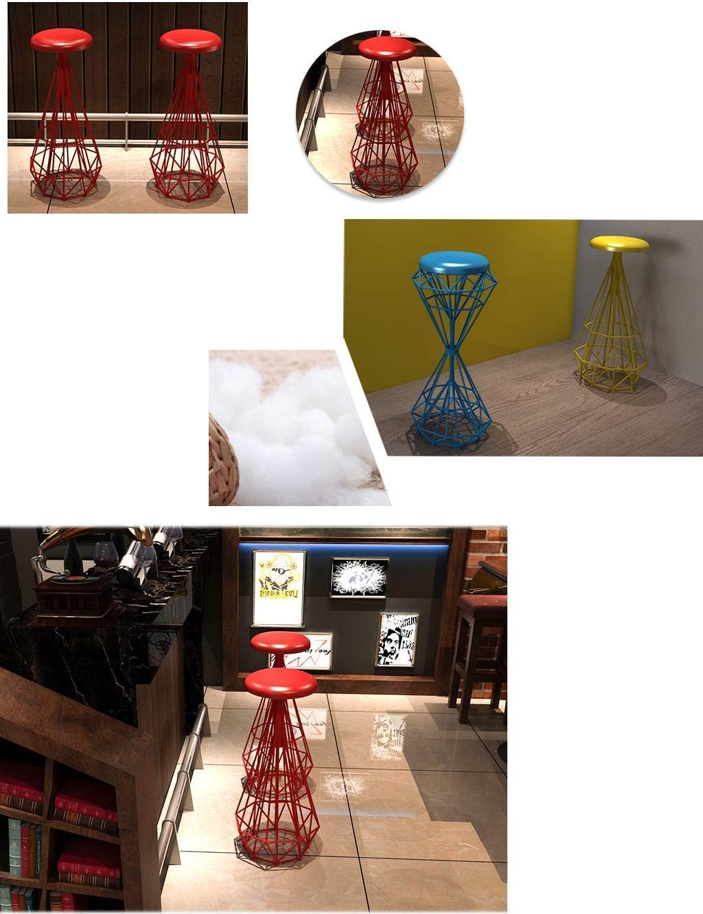 Vintage Industrial Stool for Bars Patio Bistro and Cafe Garden Chair Upholstered Footstool Bar Stool Around The Chair Dining Chair Breakfast Stool max. 200 kg Load Size:Seat Height:75cm Colou