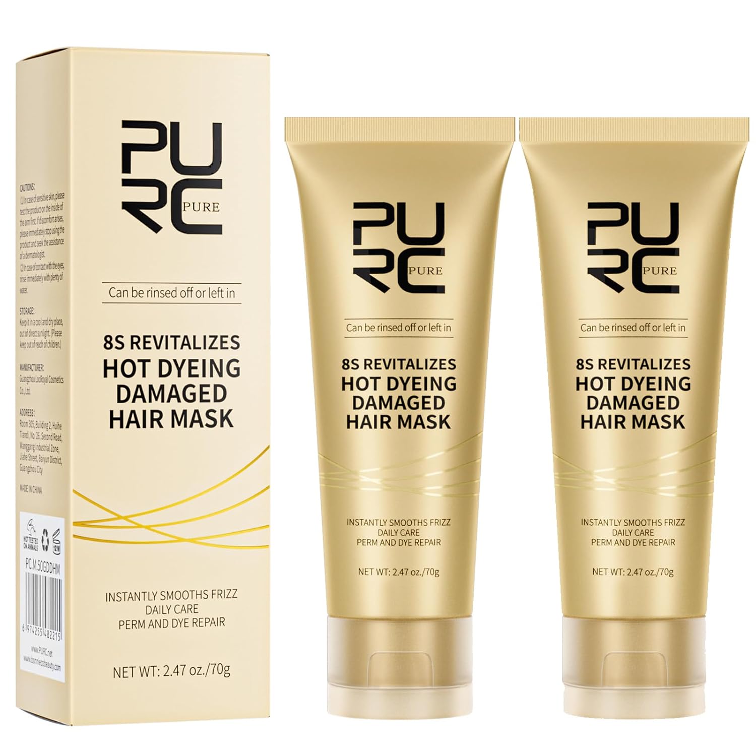 2 PCS Hair Mask,8s Revitalizes Hot Dyeing Damaged Hair Mask,Professional Keratin Instantly Smooths Frizz Daily Care Perm and Dye Repair Conditioner (2.47 oz/bottle)