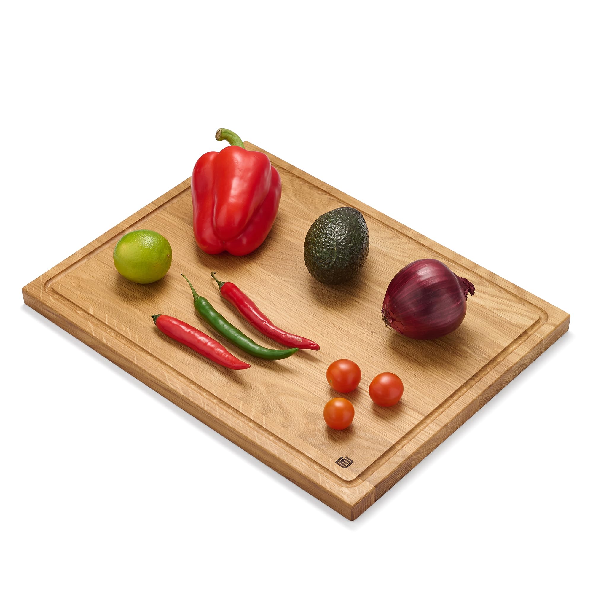 Tagliere da Portata in Rovere di Alta Qualità, 35 х 25 cm, Con Scanalatura per Succo, Antibatterico dall'Europa, per Colazione e Cucina