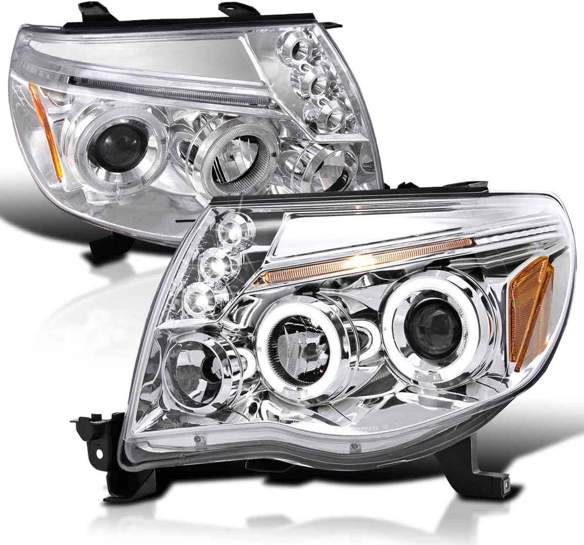 SPEC-D TUNING LED Halo Chrome Housing Clear Lens Projector Headlights Lamps Compatible with 2005-2011 Toyota Tacoma, Left + Right Pair Headlamps Assembly