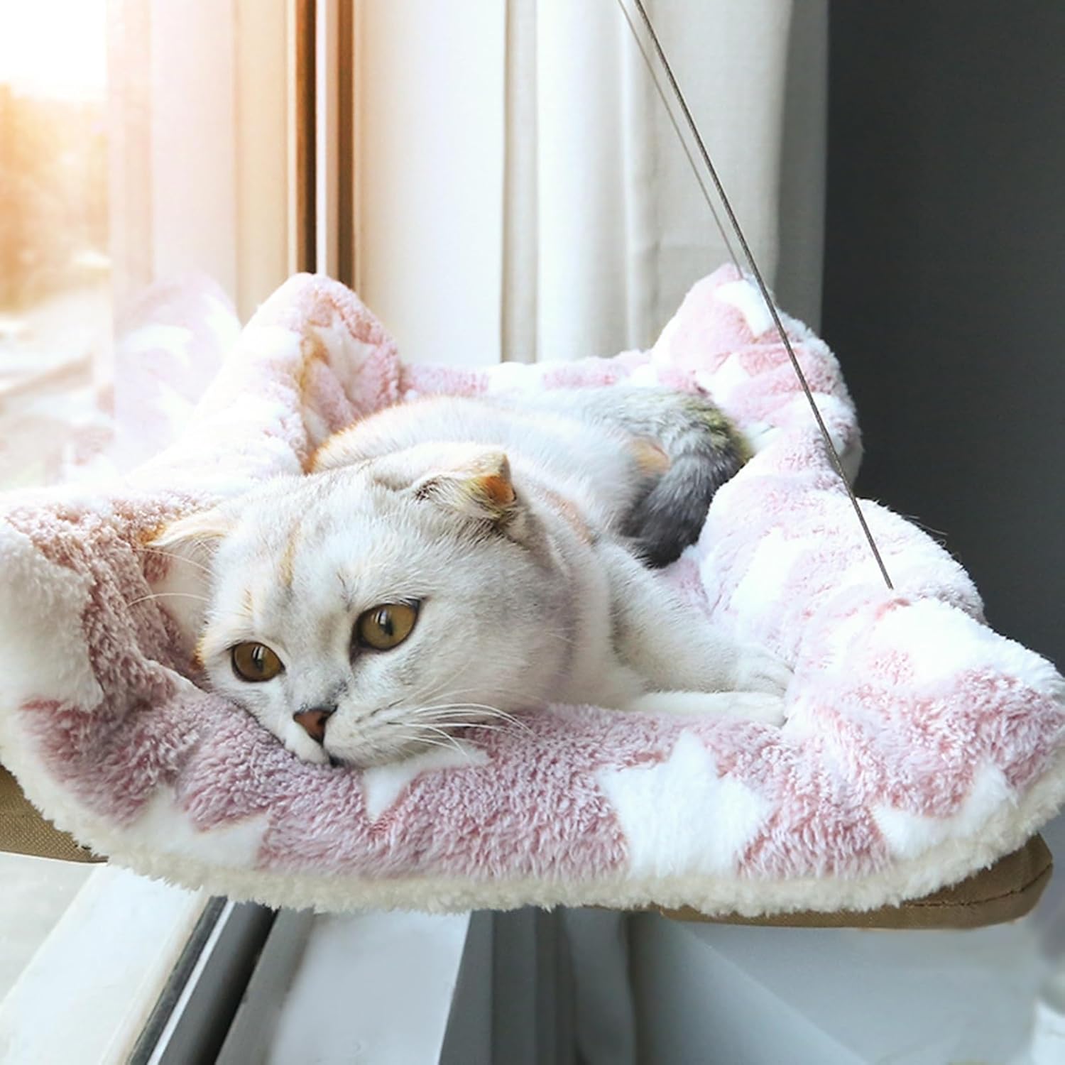 review Cat Hammock Window Perch with Strong Suction Cups,Removable Cat Perch,360-degree Sunbathing Cat Bed for Kitty Napping,Holds Up to 33-44lb,Sturdy Resting Seat Holds Up 40lbs Pet Hammocks Khaki