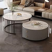 Vista 2 de Mesa de centro redonda anidable, mesas de centro redondas con almacenamiento para sala de estar, mesa de centro para sala minimalista, mesa