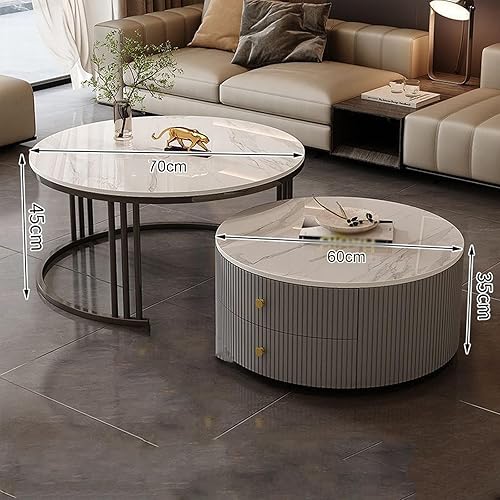 Miniatura 2 de Mesa de centro redonda anidable, mesas de centro redondas con almacenamiento para sala de estar, mesa de centro para sala minimalista, mesa de