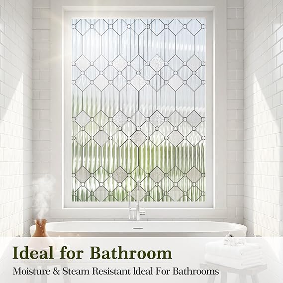 Lifetree Leaded Reeded Glass Window Film Privacy, Frosted, 44.5x200cm