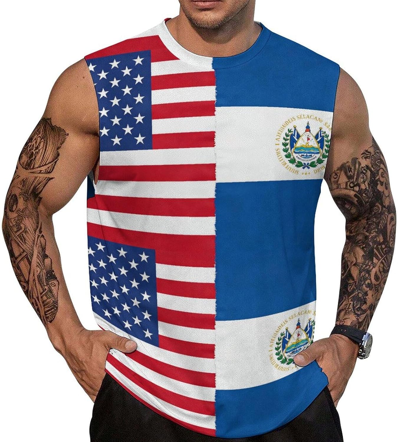 U.S.A. El Salvador Flag Men's Sleeveless Shirt Small