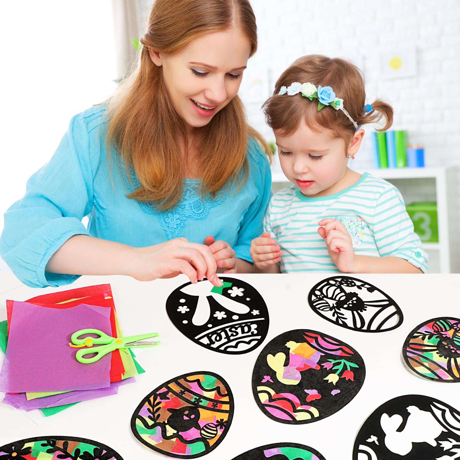 BOOMTOP 14pcs Manualidad Pegatina Ventana Pascua Conejo Huevo, Manualidad Niños de Ventana de Easter, Juego DIY Niño Pegatina Ventana Pascua de Conejo, Conjunto Decoración Ventana Pascua