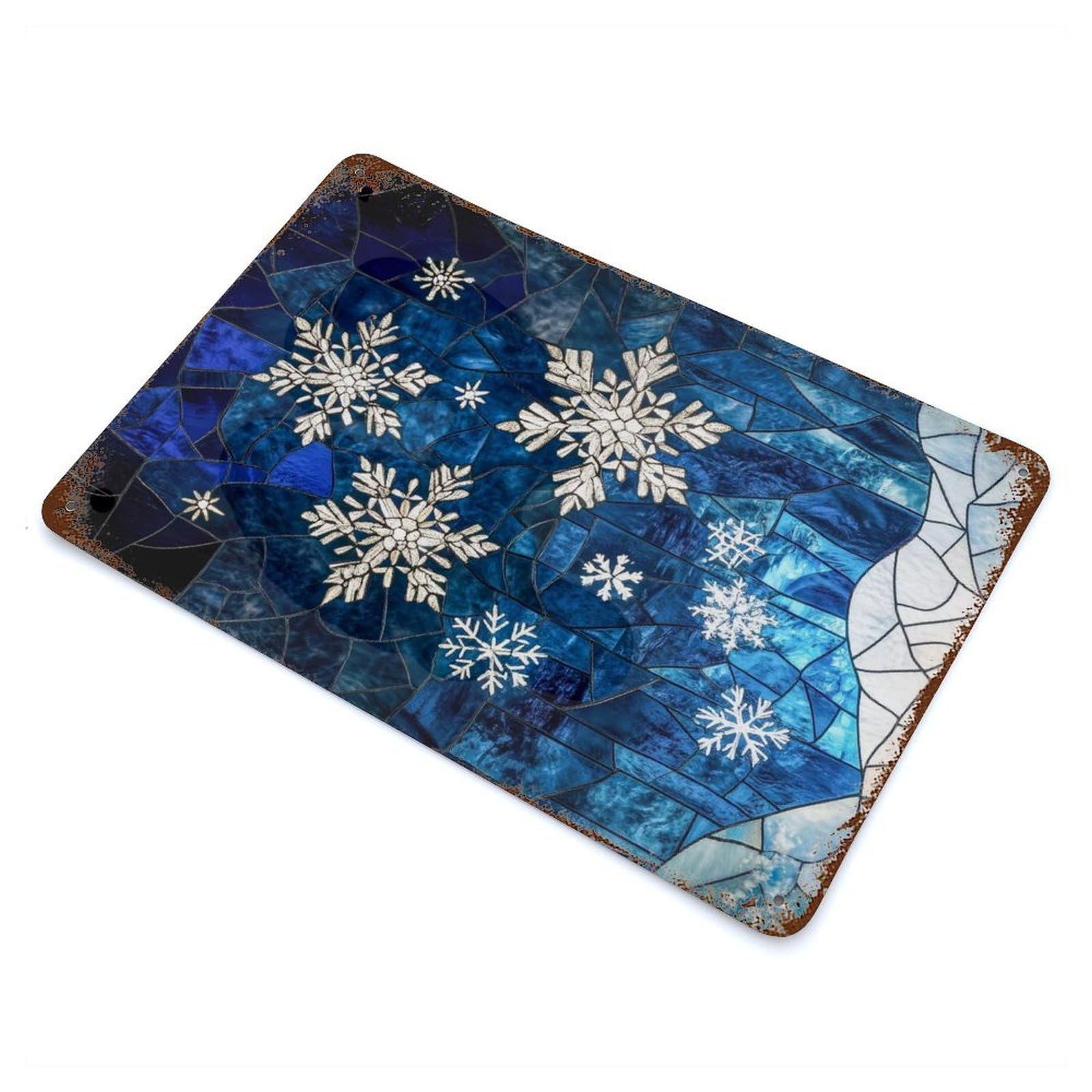 Stained Glass Winter Rustic Tin Plaque 11.8"x7.9", Farmhouse Wall Decor for Shed, Workshop And Garage Wall Decor
