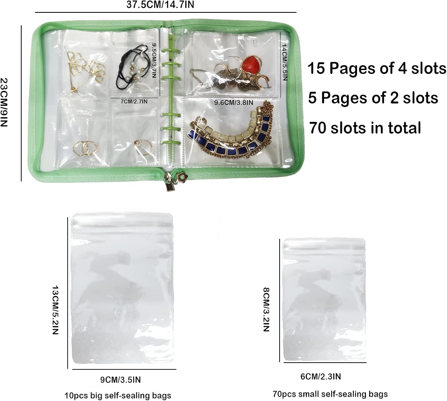 IKJNMLP Transparent Travel Earring Jewelry Bracelet Necklace Organizer Storage Book with Pockets - Large Clear Foldable Jewelry Organizer Bag Pouch Earring Stud Organizer Binder - Image 2