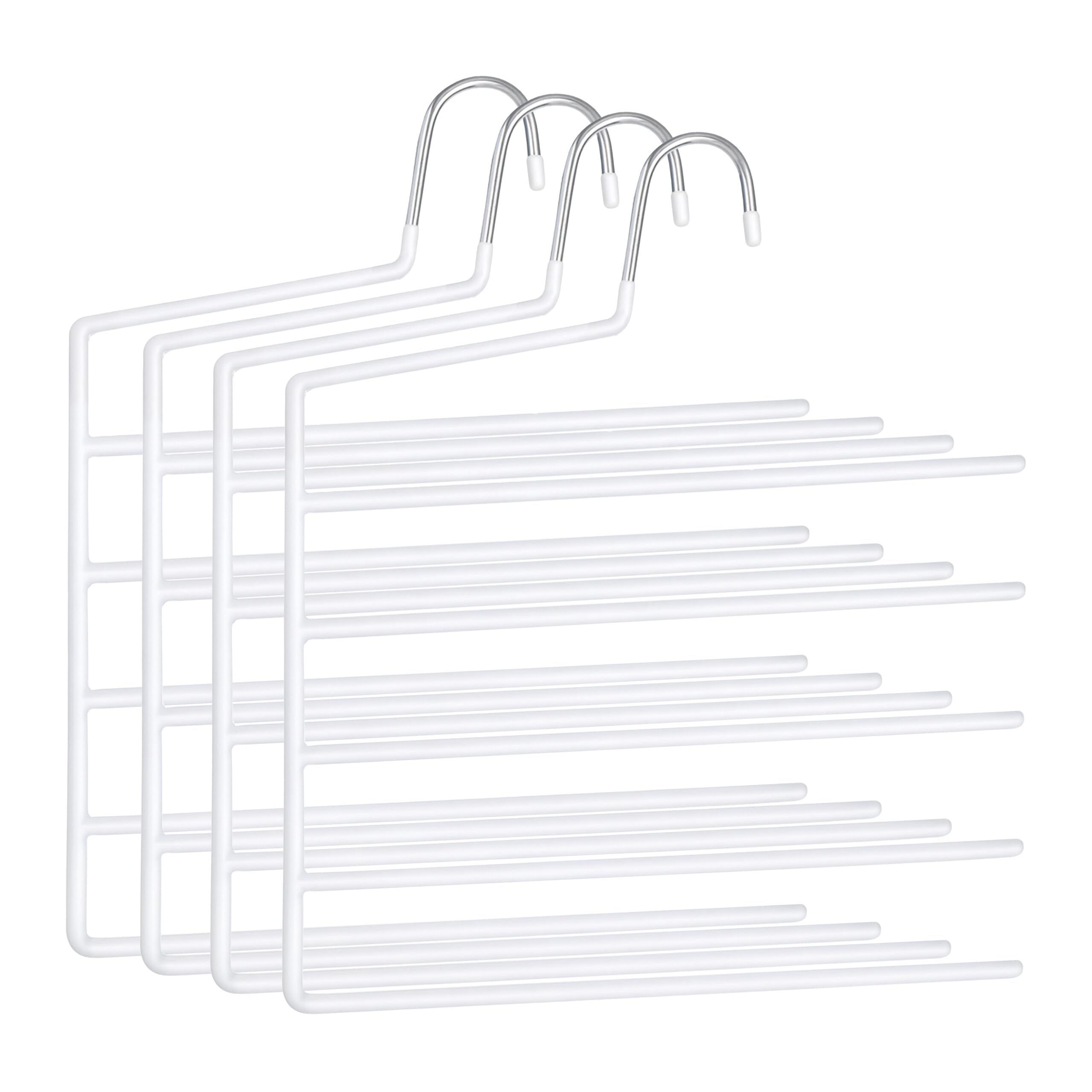 Relaxdays Multi Trouser Hangers, Set of 4, 5 Bars, Non-Slip, Space-Saving, HxW: 35 x 32 cm, Trouser Hangers, White