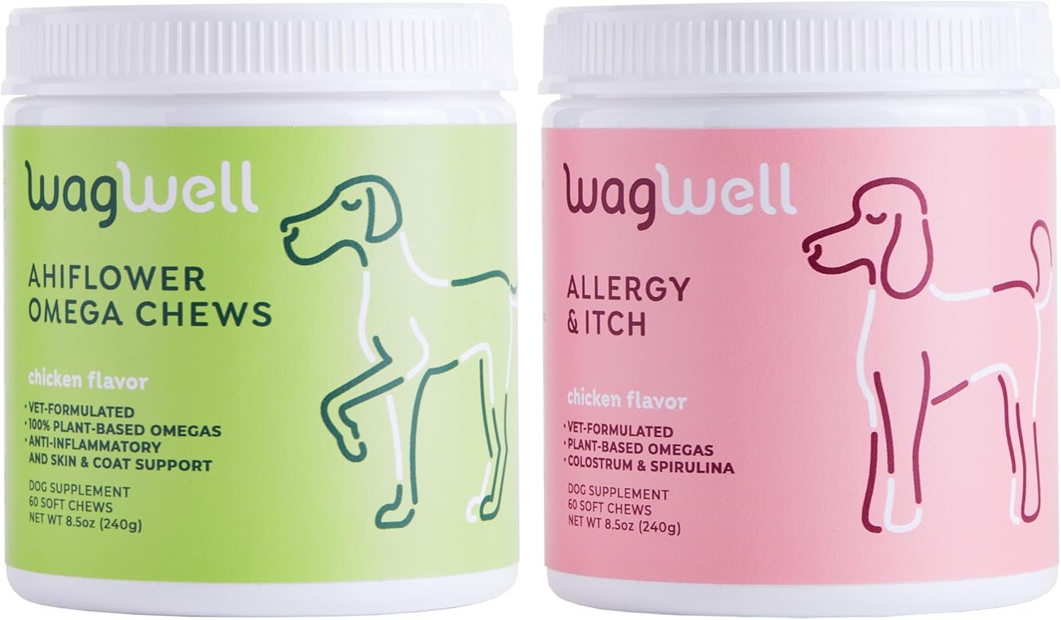 WagWell Ahiflower Omega Oil Dog Chews & Allergy and Itch Chews Bundle - Skin, Coat, Hip and Joint Supplement for Dogs - Itch Relief and Digestive Health