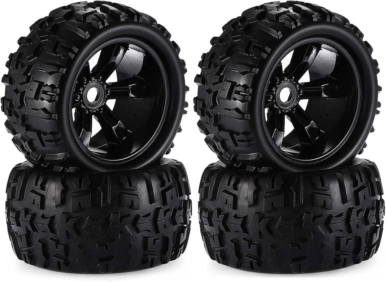 150mm RC Pre-glued Tires and Wheels Set, 17mm Hex Tyres for 1:8 Monster Car Redcat Rovan HPI E-MAXX Savage Flux HSP Kyosho Hobao Arma Kraton (4 PCS)