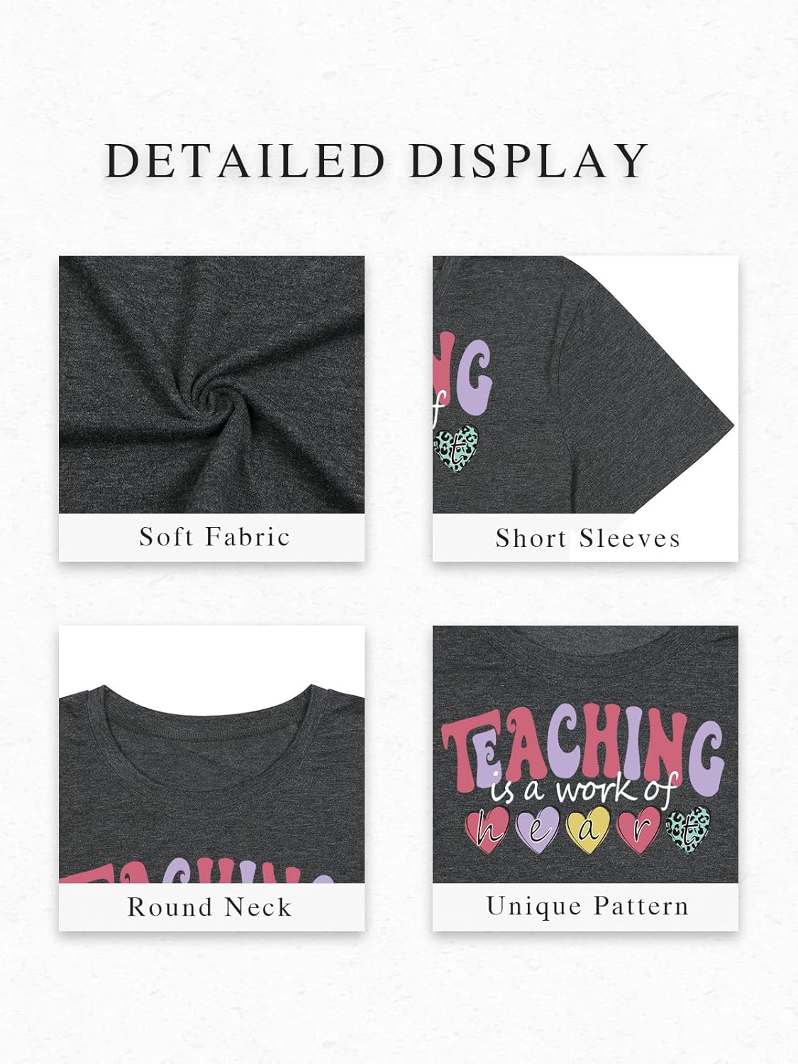 Plus Size Teacher Shirts Teaching is A Work of Heart Letter Print T-Shirt Teacher's Day Gift Summer Short Sleeve Tee Tops - Image 4