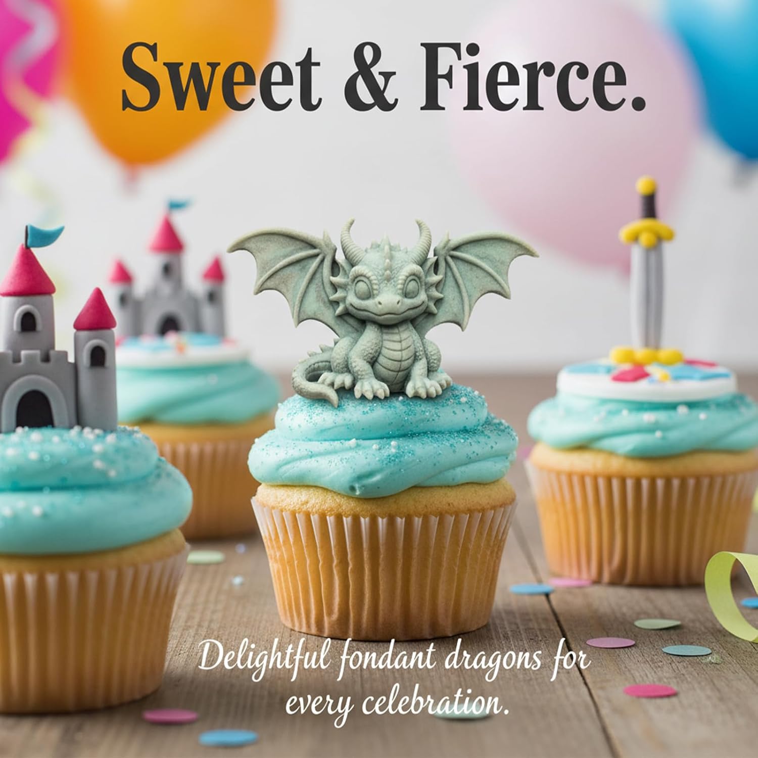 Infovox Dragon Fondant Molds, 3Pcs Cute Baby Dragon & Medieval Fantasy Dragon Silicone Molds for Cake Decorating, Chocolate, Resin, Baking, Crafting