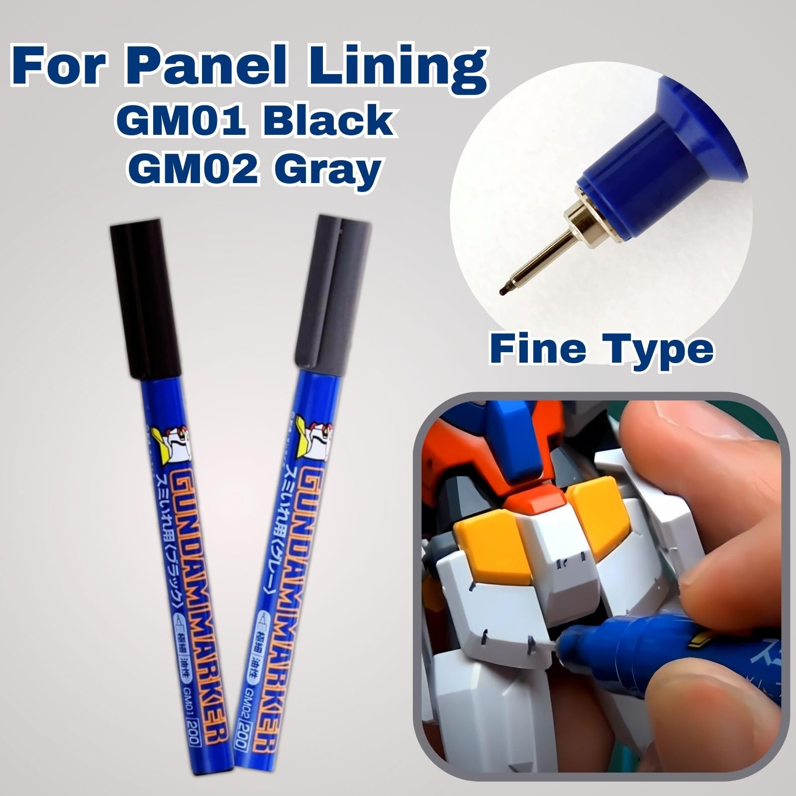 Someie GSI Creos Panel Line Markers Ultra Fine GM01 Black, GM02 Gray, Eraser Pen GM300, Knock-Type Eraser - Image 2