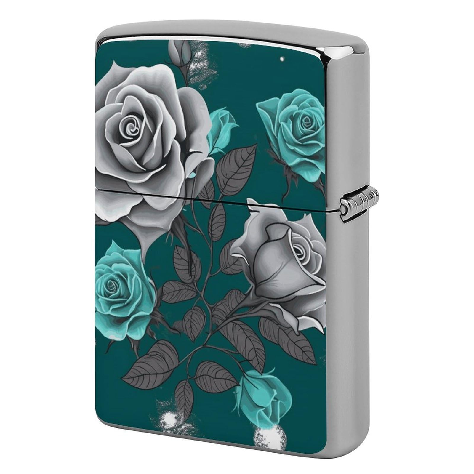 Teal Grey Rose Lighter Case for Men, Personalized Lighter Cover for Valentine's Day Gifts, Flip-Top Lighters Shell for Outdoor, Portable Lighters Protective Sleeve