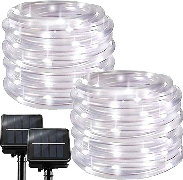 Chipark Solar String Lights Outdoor, 2 Pack 100 LED Solar Powered Fairy Rope Lights 8 Modes Waterproof Tube Light Copper Wire Decorative Lighting for Garden Fence Patio Tree Party Wedding(Cool White)
