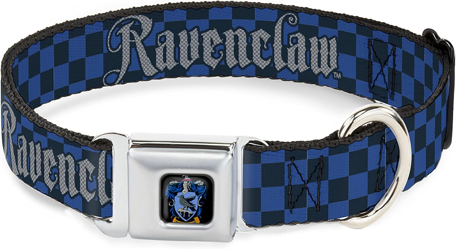 Warner Bros. Pet Collar, Dog Collar Metal Seatbelt Buckle, Harry Potter Ravenclaw Checker Blues Grays, 20 to 31 Inches 1.5 Inch Wide