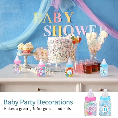 Miniatura 6 de Tondiamo 48 piezas de mini botellas de baby shower de color azul y rosa, 1.5 x 3.5 pulgadas, tarro de dulces para baby shower, mini botella de