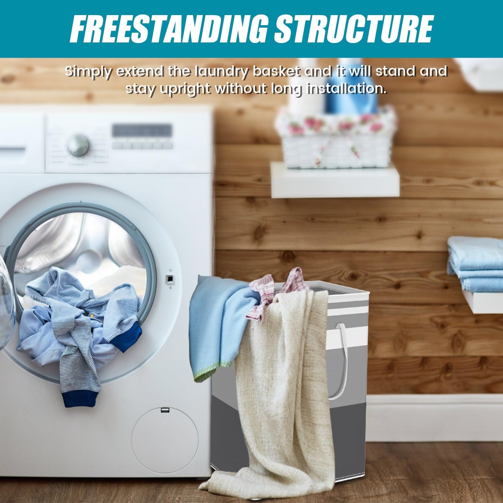 Aufbewahrungskorb für Küche und Wäsche (75 l) mit Griff, großes Fassungsvermögen, faltbar, ideal für Kleidung und andere Kleinigkeiten