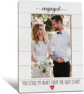 Engagement Picture Frame, Engagement Gifts for Couples, Mr And Mrs Picture Frame, Wedding Engaged Wooden Photo Frames, Let The Adventure Begin Picture Photo Frame for Desk Table 4X6 Photos