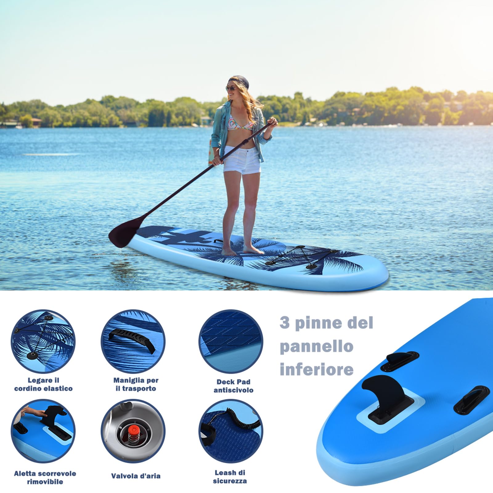 COSTWAY SUP Stand Up Paddle Board Tavola da SUP Gonfiabile con Borsa e Pinne