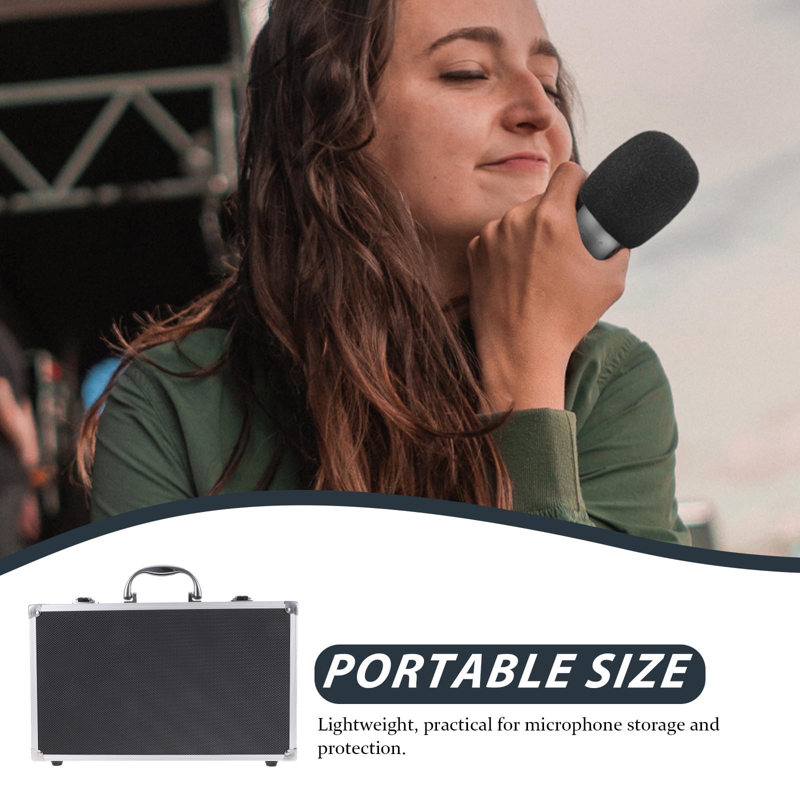 Custodia Portatile per Microfoni a 2 Slot in Lega di Alluminio | Inserto in Spugna, Struttura Multi-scomparto, per Registrazione e Sala Karaoke