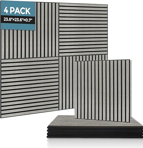 Miniatura 8 de AKUMAX Paquete de 4 paneles de madera de 4 x 24 x 24 pulgadas, paneles de pared 3D de madera, paneles decorativos insonorizados (nogal) Nuez,Roble