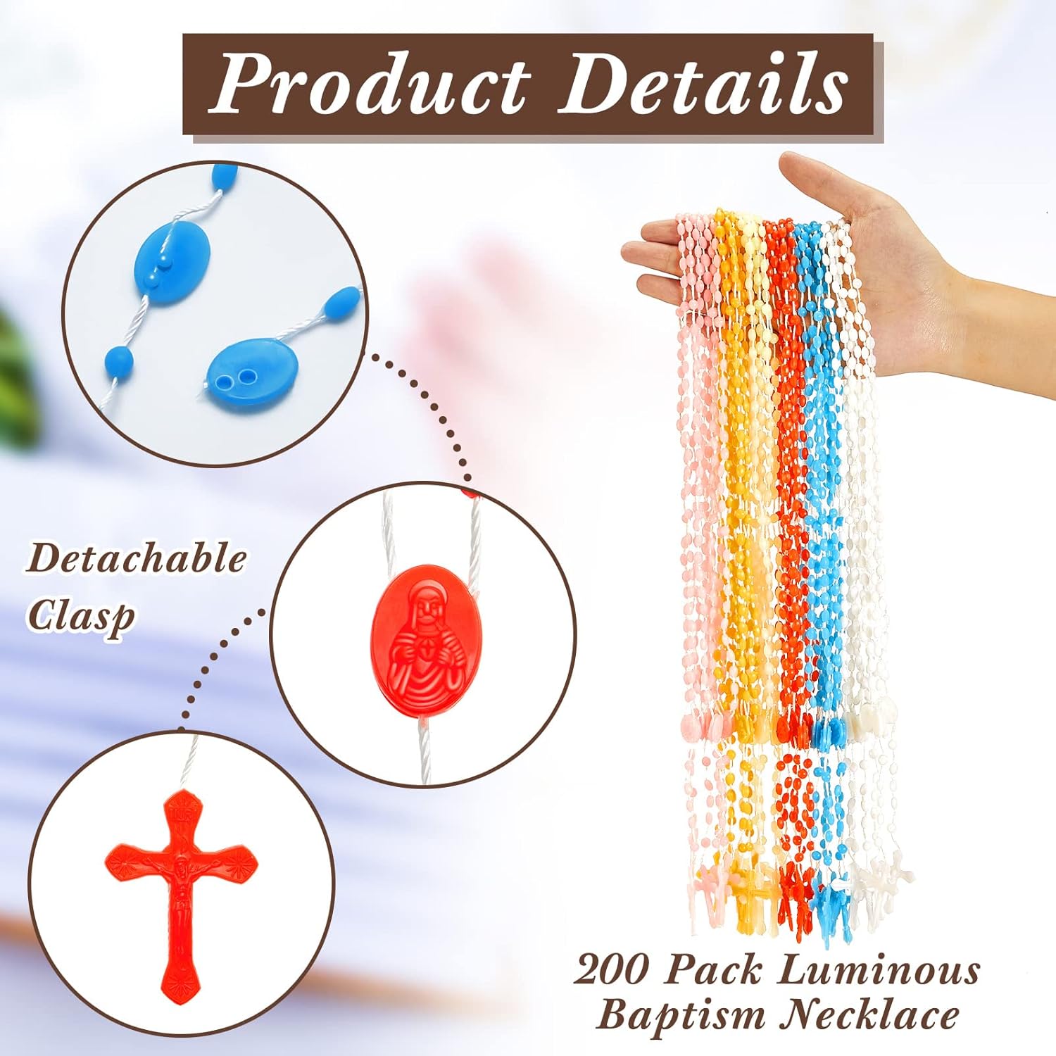 Taiyin 120 Pcs/200Pcs Cross Necklaces Bulk 16 Inch Plastic Cross Rosary Necklace for Boys Girls, Prayer Crossed Beads Rosaries Catholic Bulk for Church Religious Homeless Easter Gifts