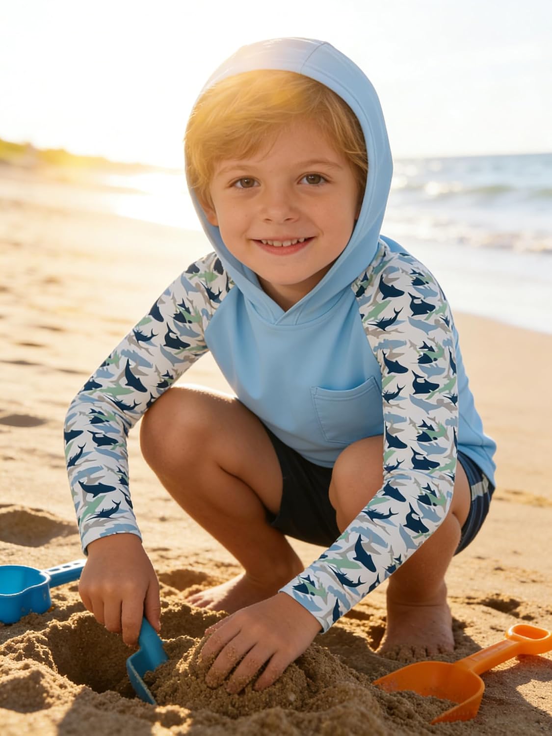 ZITY Boys Rash Guard Hooded Fishing Shirt Kids UPF 50+ Long Sleeve Sun Hoodie Youth UV Protection Beach Swim Shirts