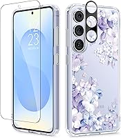 Vista 15 de GVIEWIN Funda protectora para Samsung Galaxy S25, transparente floral, delgada, a prueba de golpes, para mujer, no se pone amarilla, con protector