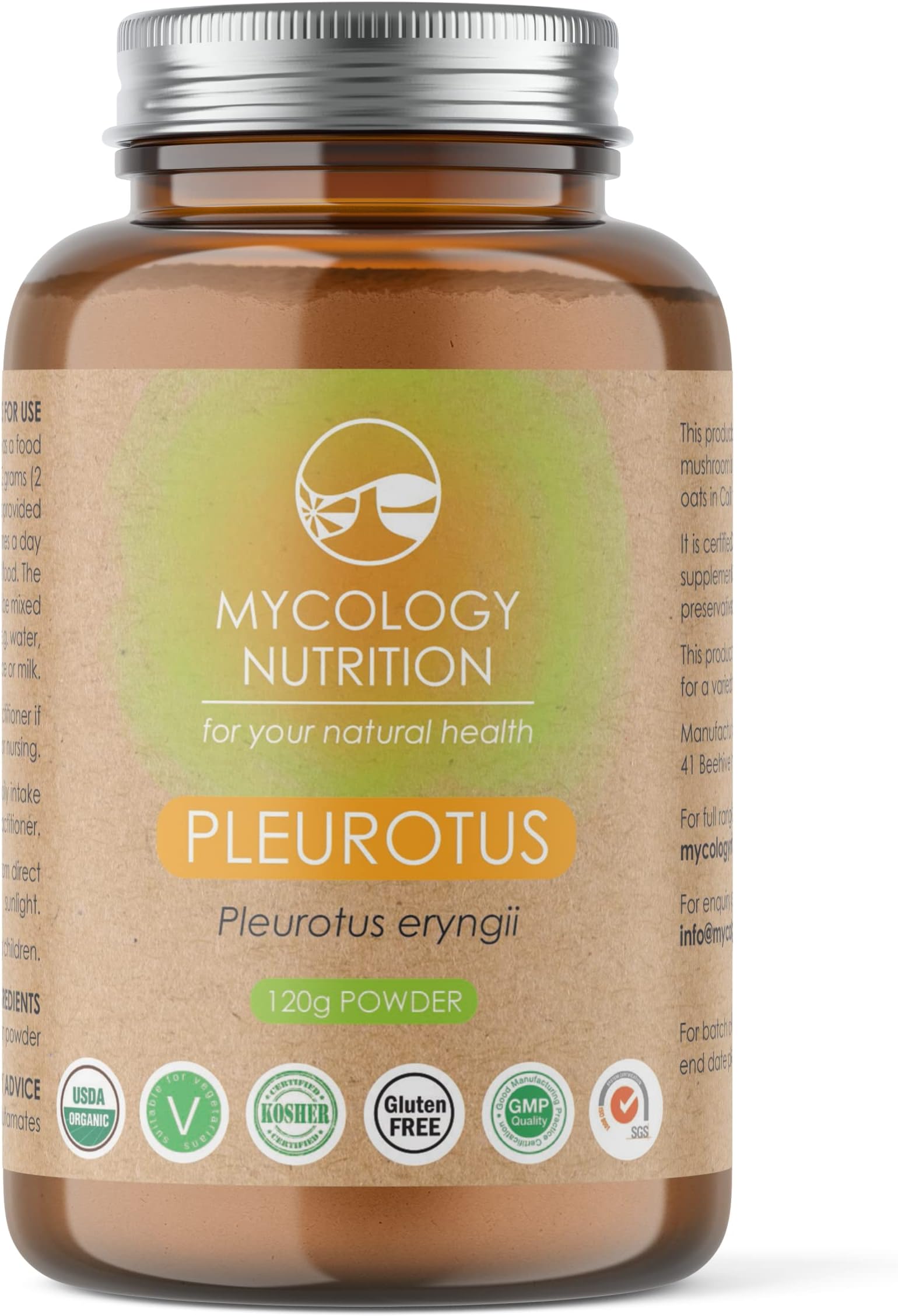 Oyster Mushroom Nutrition Powder | Mycology Nutrition | Pleurotus Mushroom | 100% Organic & Pure | Wholefood Product for Digestibility | Gluten-Free, Vegan & GMP Certified | 120g Pure Powder