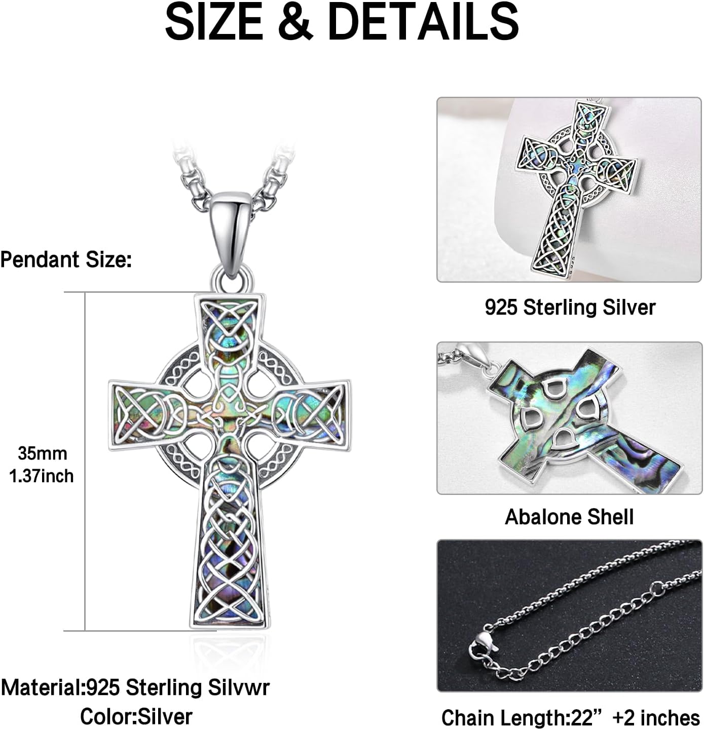 KINGWHYTE Cross Necklace 925 Sterling Silver Celtic Knot Crucifix Pendant Religious Protective Gift Birthday Jewelry for Men Women - Image 7
