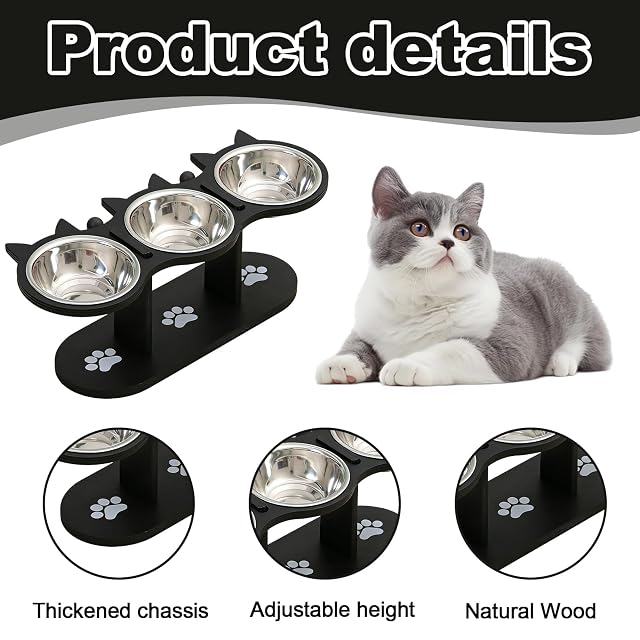 Foto 4 de 7 de Juego de 3 comederos elevados para gatos, comederos inclinados a 15°, comedero para gatos