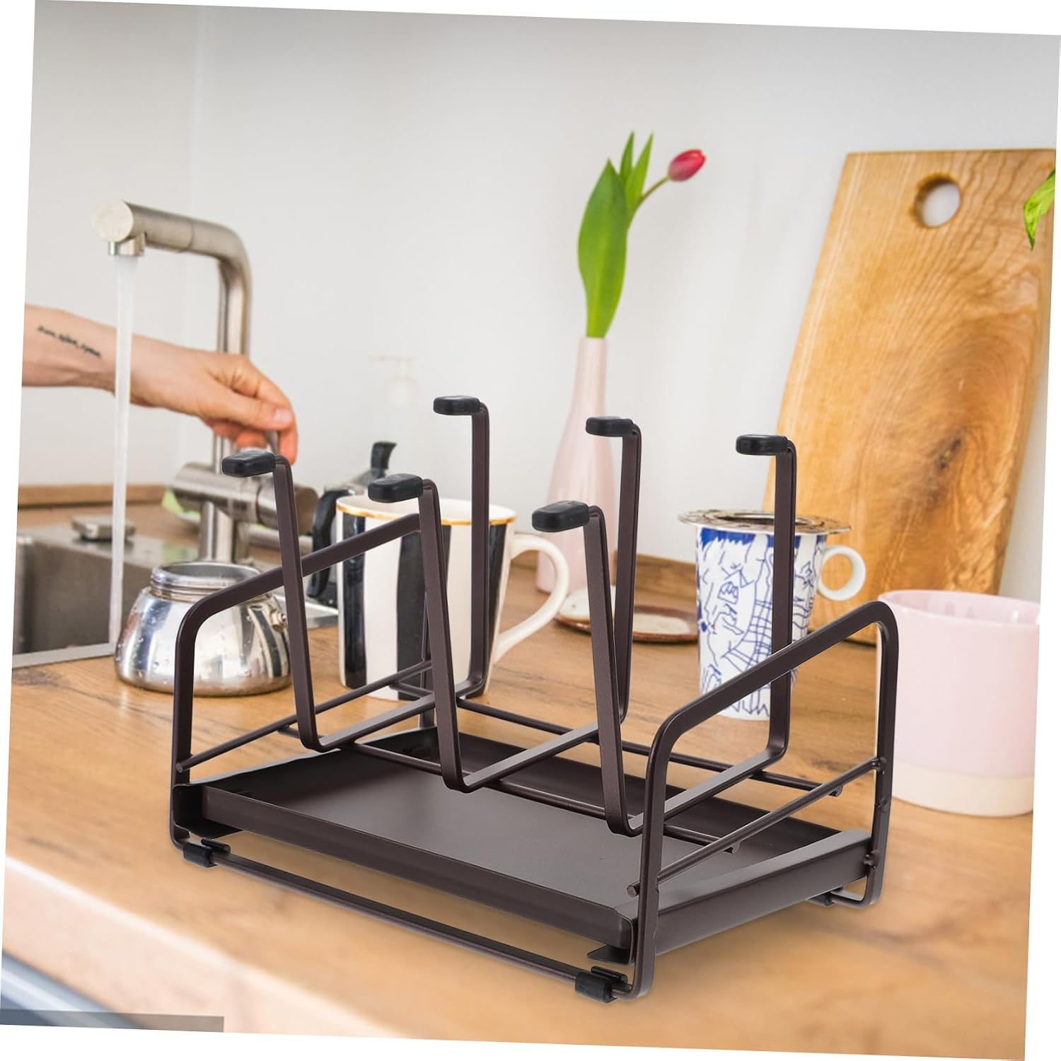 UPKOCH Household Iron Cup Holder Rack Upside Down Storage for Mugs Glasses Bottles Premium Iron Drainage Stand for Kitchen Organization Home Decor Coffee Color