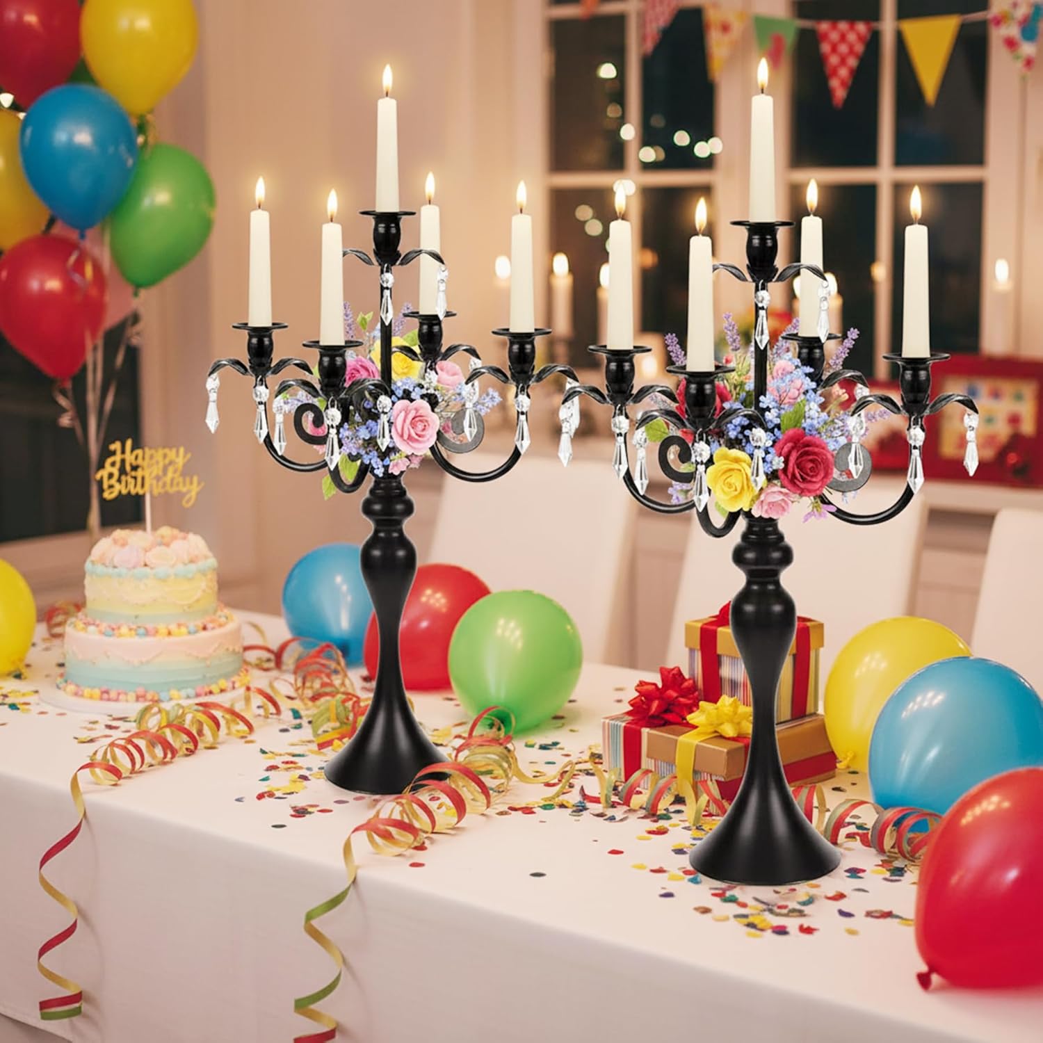 5-Arm Candle Centerpieces for Tables: Black Metal Candle Holders for Wedding Decor, Vintage Candelabra Centerpieces, 20.3" Tall Candlestick Holders for Event Party Christmas Home Decorations