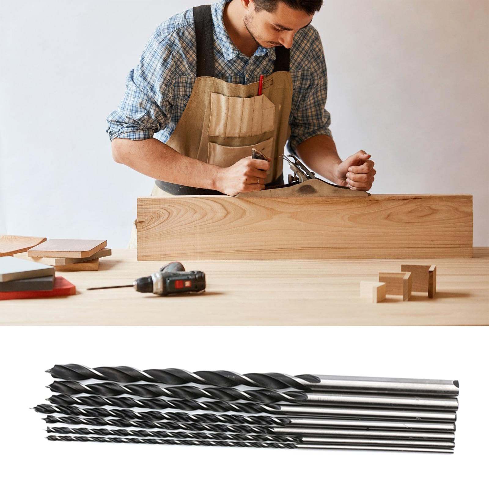 Lot de 7 forets à bois étendus de 4 à 12 mm, ensemble de tarières en acier au carbone pour contreplaqué, briques et coffrages, forets à bois longs pour bois dur à longue tige
