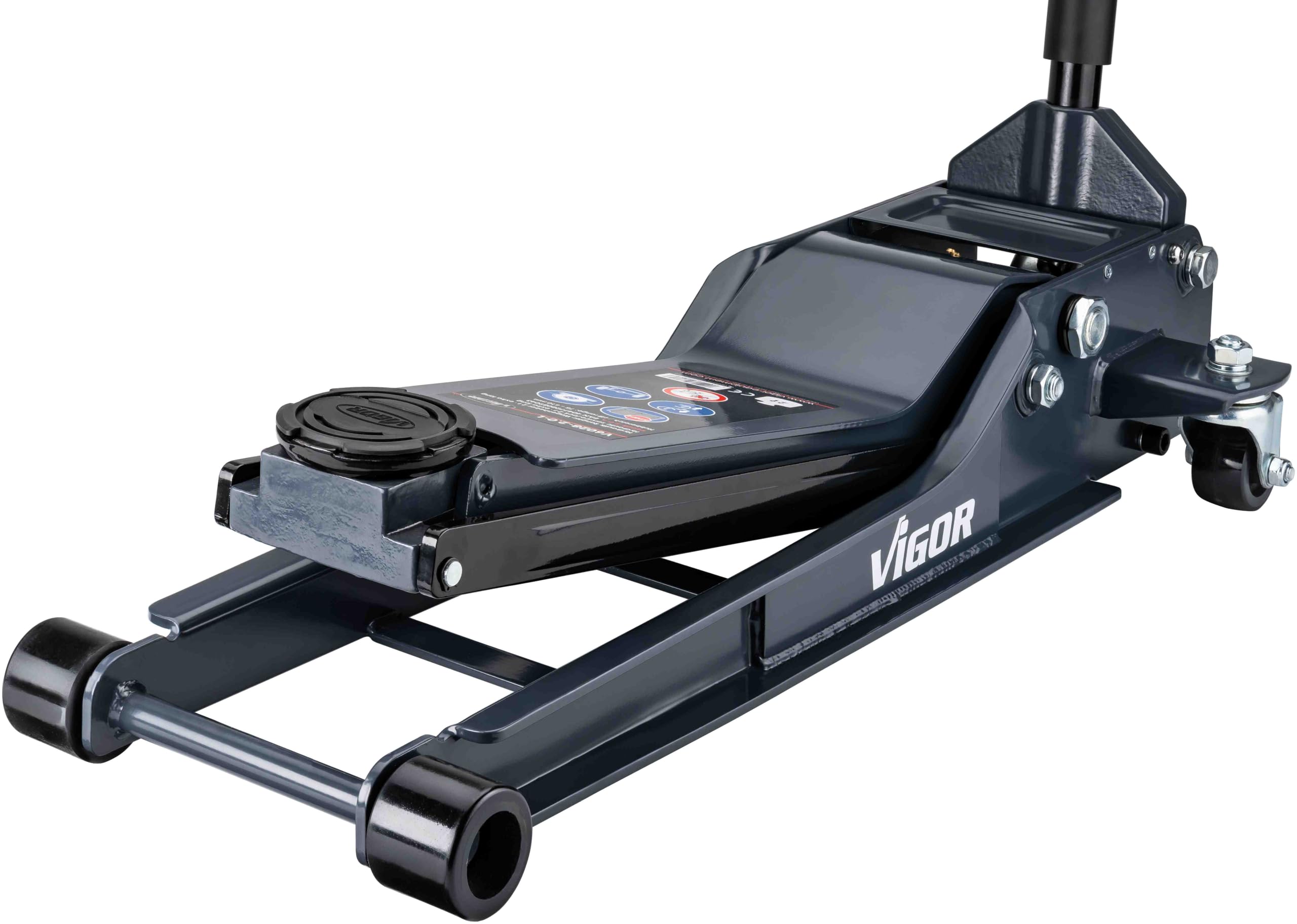 VIGOR Hydraulik Rangier-Wagenheber, 2 Tonnen, extra lang, V6028-2.0-L | 45800 g, Für Fahrzeuge mit größerem Radstand oder schwer zugänglichen Aufnahmepunkten, Netto-Gewicht (kg): 45.8 kg