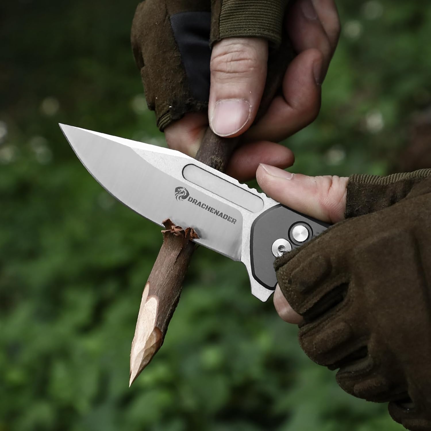 DRACHENADER Large Pocket Knife for Men B-FENG, 8.22" EDC Folding Knife with D2 Steel, Aluminum Handle, Button Lock, Horizontal carry, Pocket Clip and Sheath for Camping Outdoor (Gray)