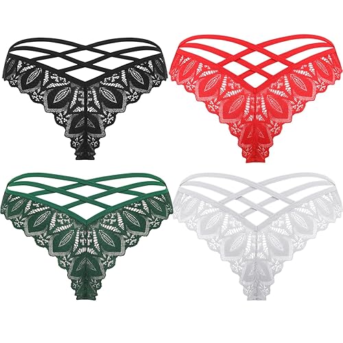 Avidlove Sexy Cheeky Panties for Women Lace Criss Cross Bikini Underwear 1-4 Pack - XX-Large - Black/Red/White/Dark Green