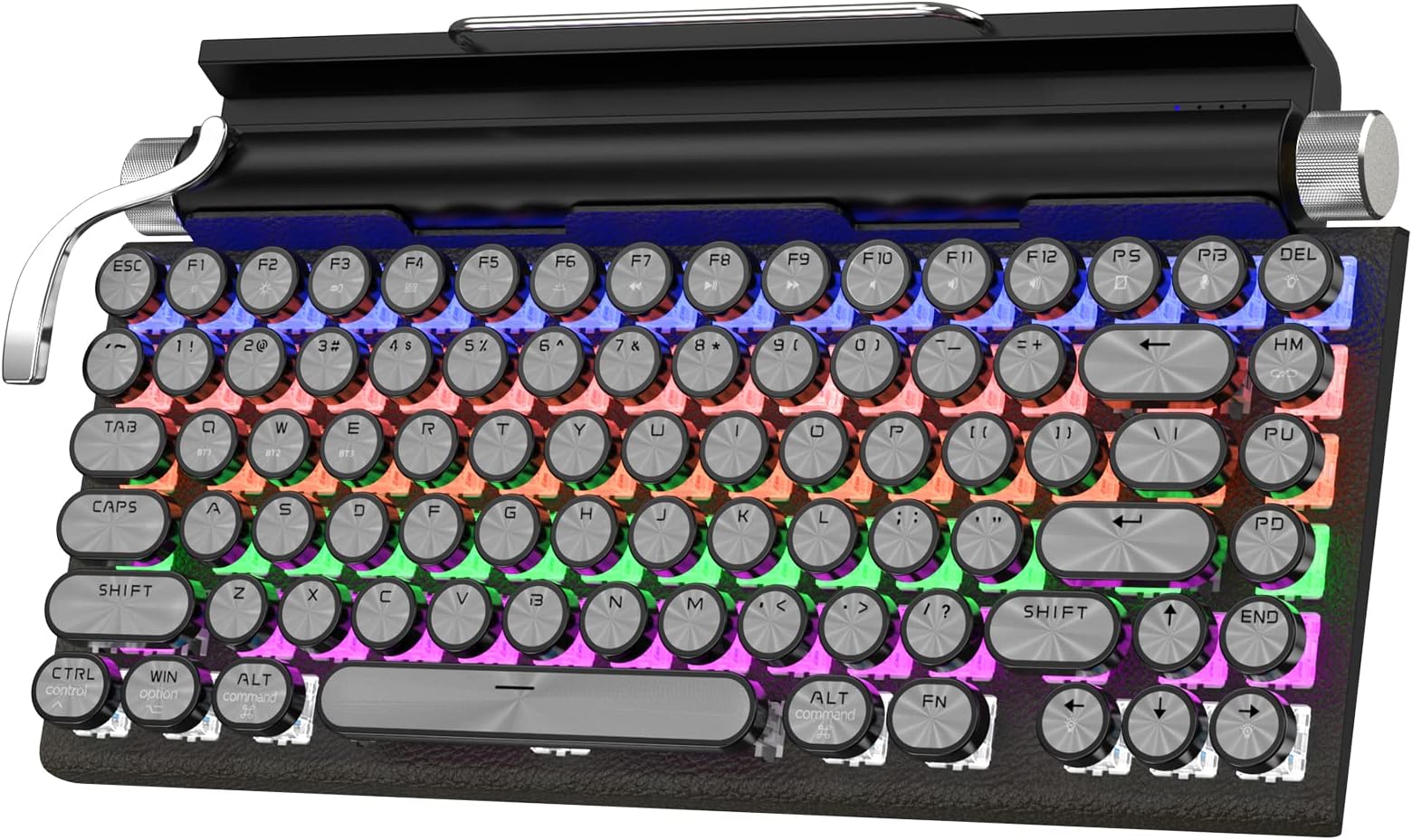 Retro Typewriter Keyboard, Mechanical Keyboard Wireless Vintage Keyboard with Upgraded Bluetooth 5.0, Multi Devices Connection Classical Black,Punk Round Keys for Desktop PC/Laptop Mac/Phone