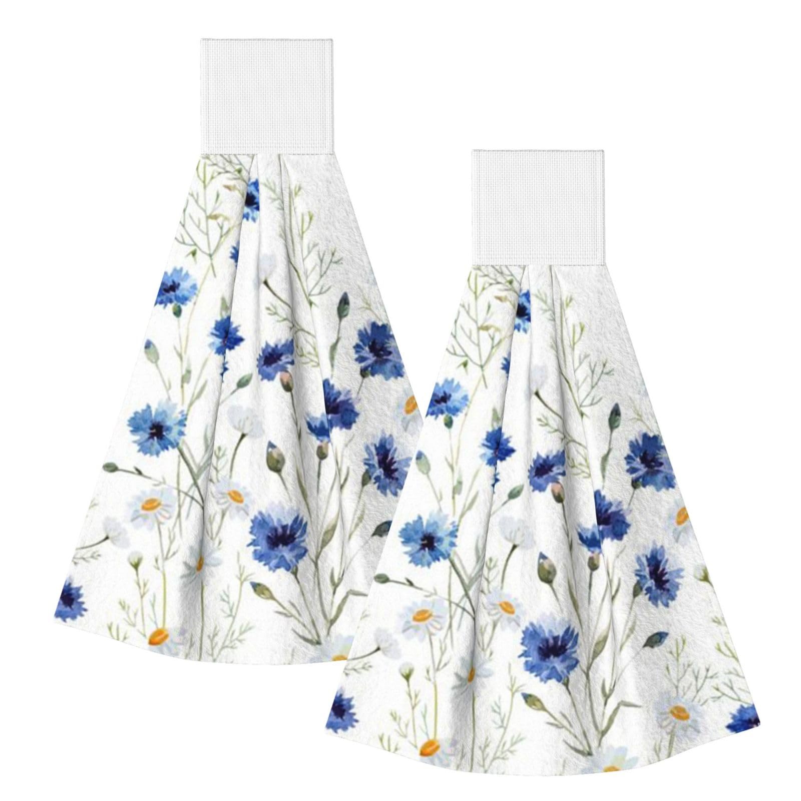 DOPKLNA Flowers And Cornflowers Daisies, 2 Pcs Hanging Coral Fiber Hand Towels for Bathroom, Absorbent Kitchen Towels