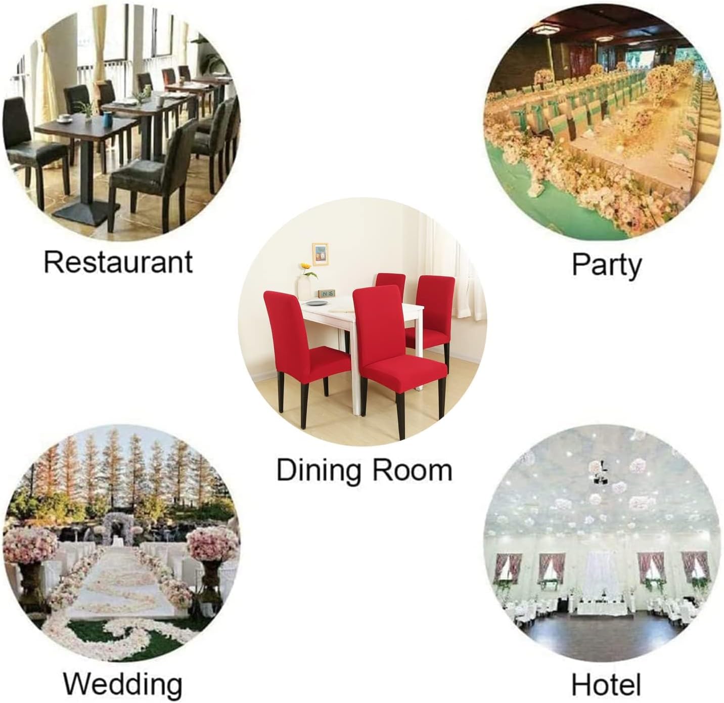 Stretch Chair Covers Slipcovers Set of 6 red Stretchable Dining Chair Slipcover Washable Removable for Kitchen,Hotel,Restaurant