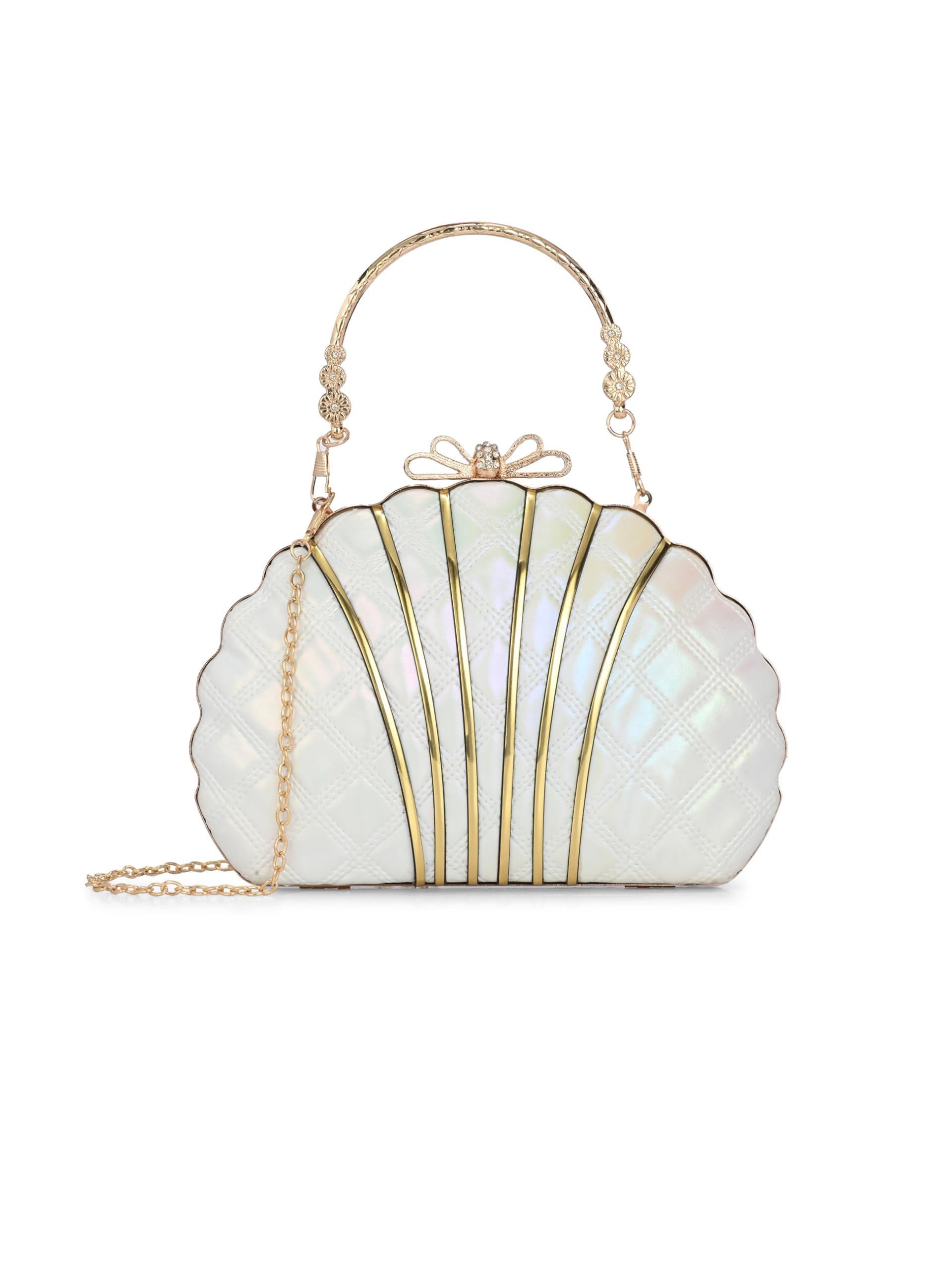 Women's White Handicraft Beautiful Bling Box Clutch Bag for Wedding, Banquet, Gift for Friend's