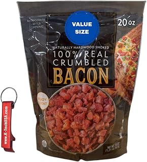 Real Crumbled Bacon Pieces, Fully Cooked Bacon Bits, Shelf Stable, 20 oz with K-Tech USA Keychain