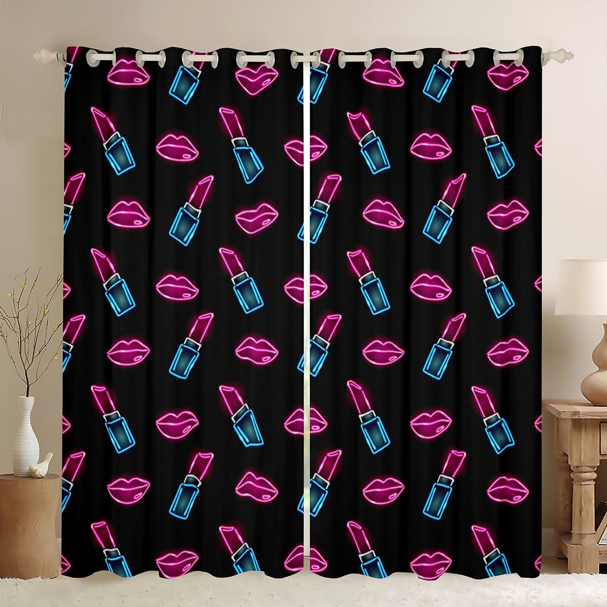 Homemissing Red Lips Darkening Drapes Lipstick Curtains for Bedroom Living Room Kids Boys Girls Decor Fashion 30%-50% Blackout Curtains Lipstick Kiss Window Treatments Modern W46*L72