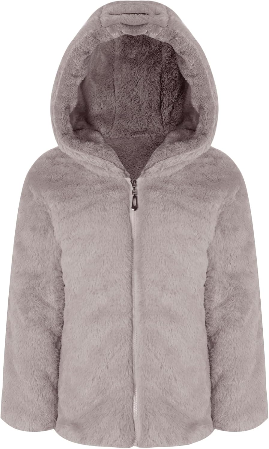 Oyolan Kids Girls Puffy Coat Cartoon Owl Applique Faux Fur Long Sleeve Zippered Hoodie Hooded Winter Coat