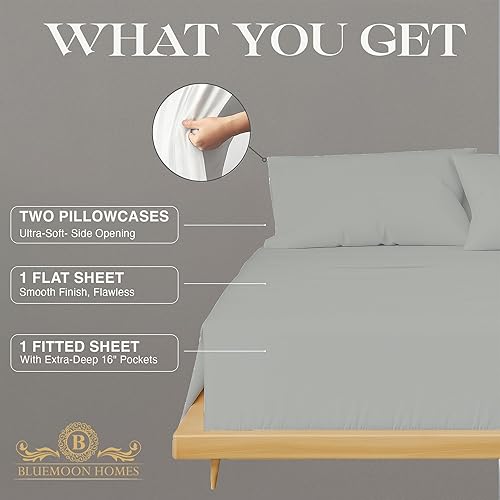 Miniatura 83 de Bluemoon Homes Sábanas de algodón egipcio tamaño Queen con bolsillo profundo, 100% algodón egipcio de 800 hilos, 4 piezas, sábanas de algodón